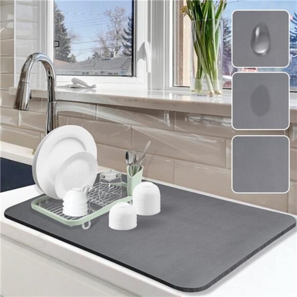 Dish Drying Mat for Kitchen Counter,16"x24" Dish Drying Pad with Non-slip Rubber - Picture 1 of 8